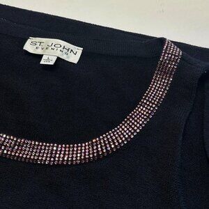 St. John Evening Black Tank Top with Pink Crystal Embellished Neckline